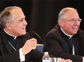 Cardinal Daniel N. DiNardo was elected USCCB president at the bishops’ November 2016 General Assembly. Archbishop Jose H. Gomez of Los Angeles, who was elected USCCB vice president. CNS photo/Bob Roller