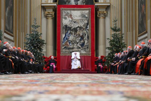 Pope Francis addresses cardinals and top Roman Curia officials