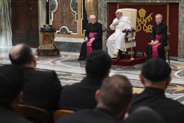Pope Francis speaks to priests