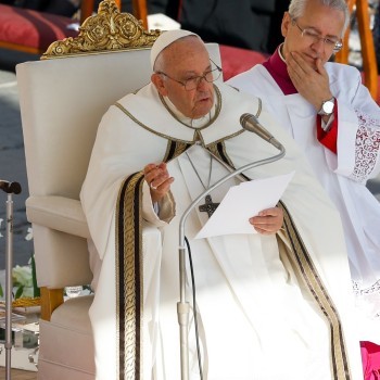 Pope Francis gives his homily at Mass in St. Peter's Square.