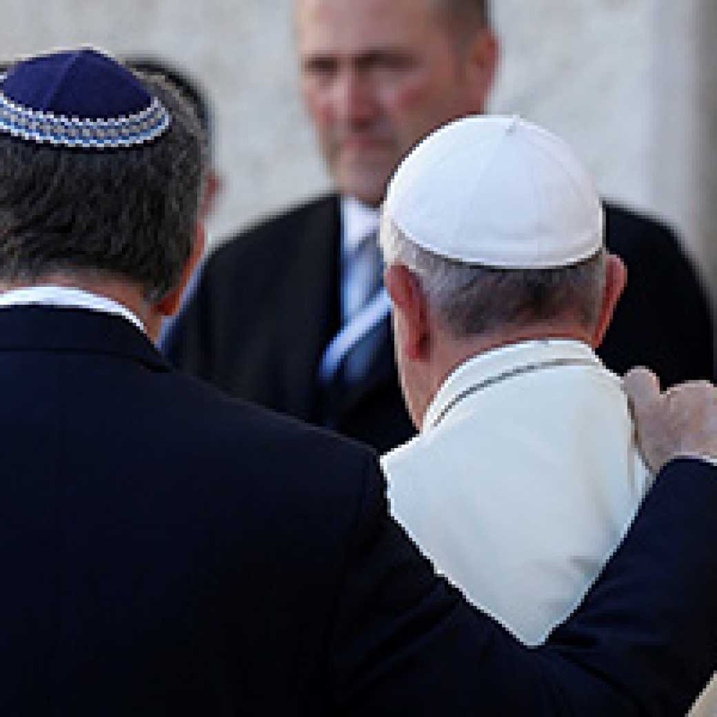 Rabbi Abraham Skorka of Buenos Aires and Pope Francis embrace after visiting the Western Wall in Jerusalem (CNS photo/Paul Haring)